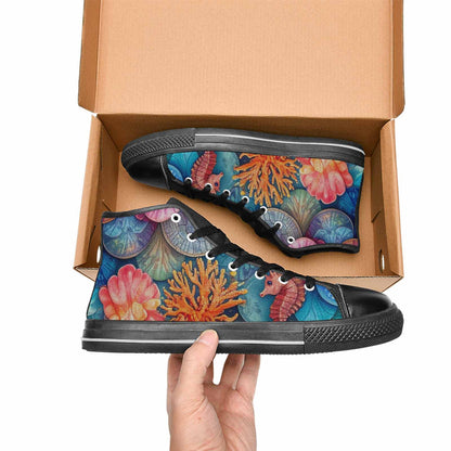 WOMEN'S Fish Scale Coral High Top Canvas Dark Academia Custom Sneakers