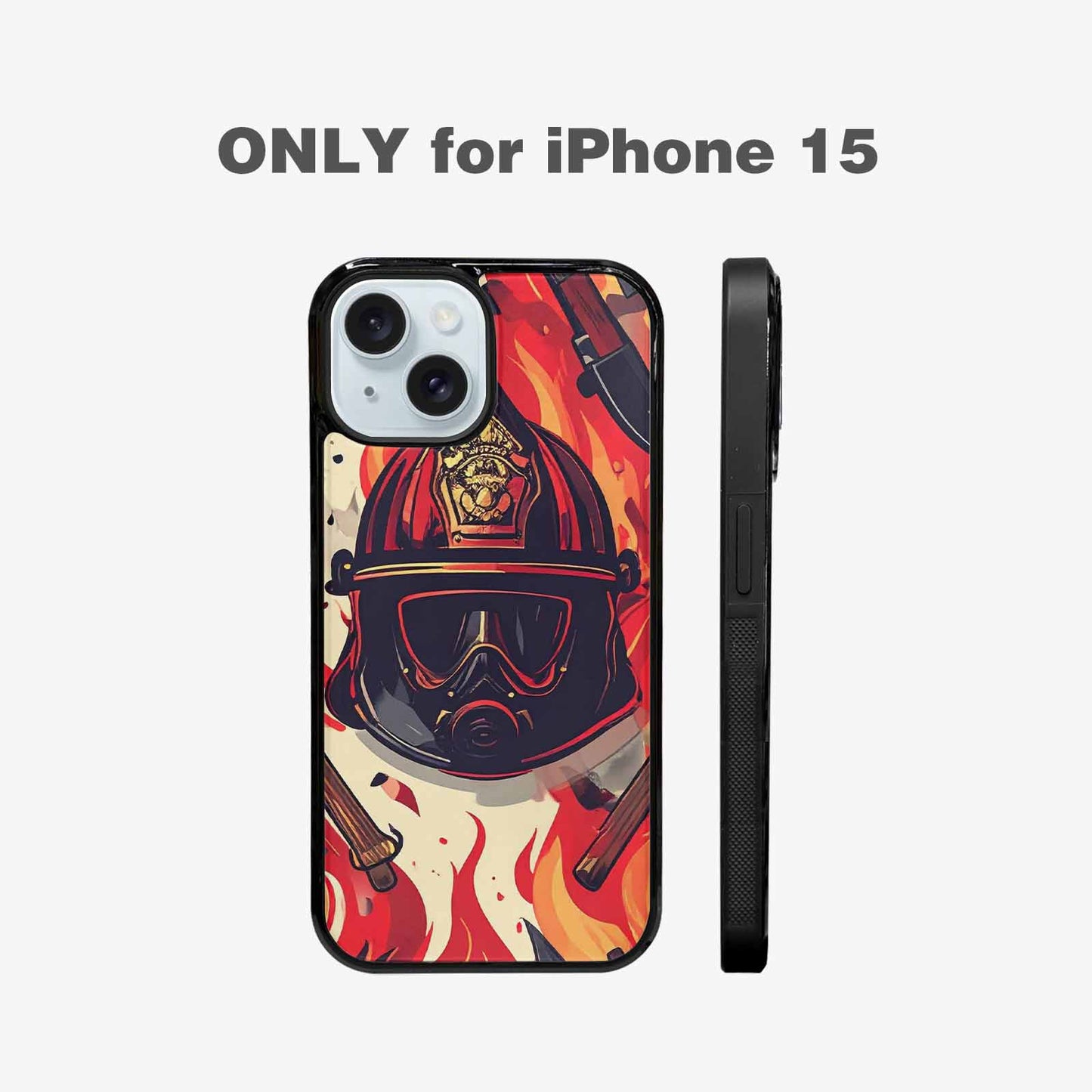 iPhone 15 Case — Firefighter Pattern Flames Axes Helmets Seamless, Unique Phone Case Design