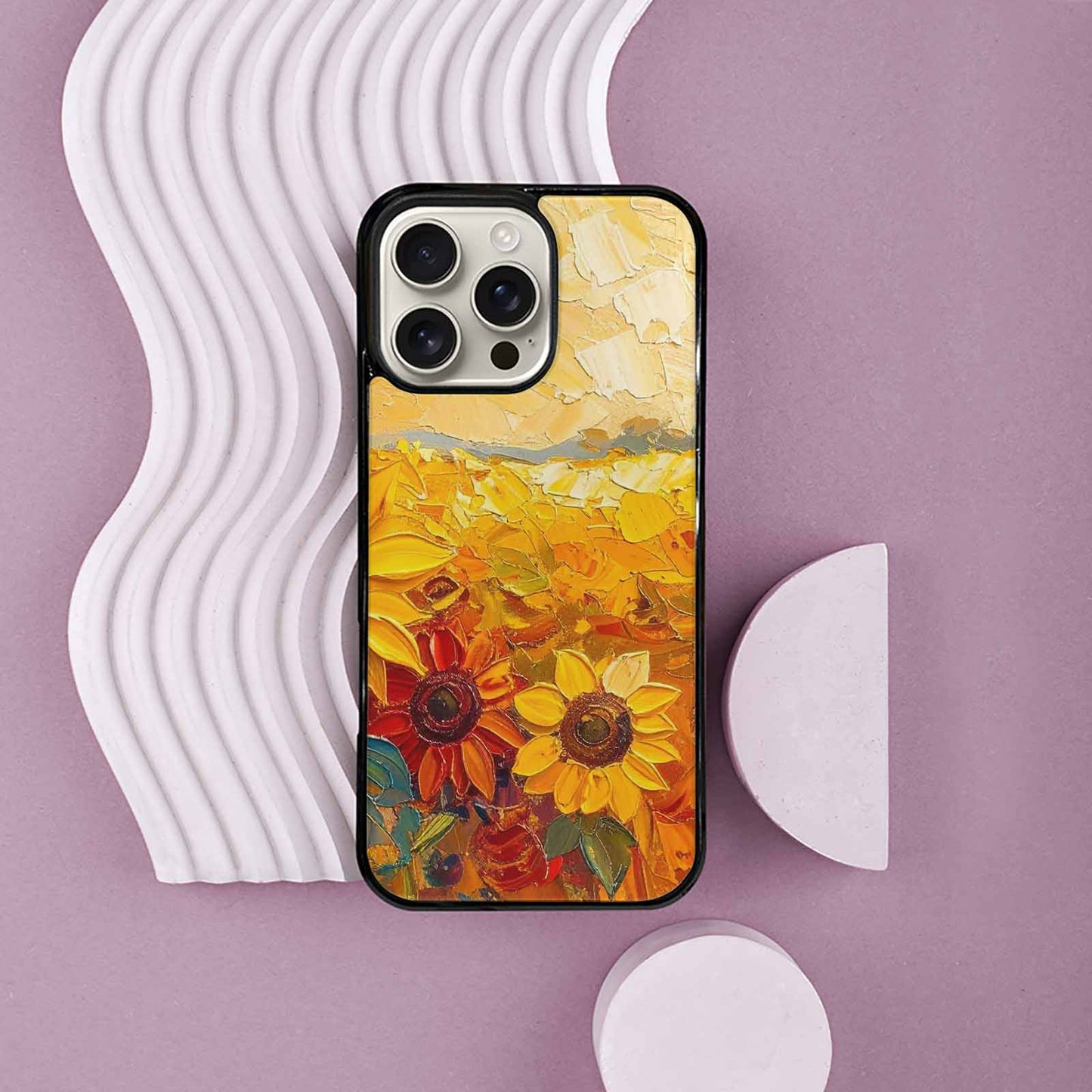 iPhone 16 Pro Max Case — Impressionist Sunflower Brushstroke Pattern Hundreds Of, Custom Designed Case Cover