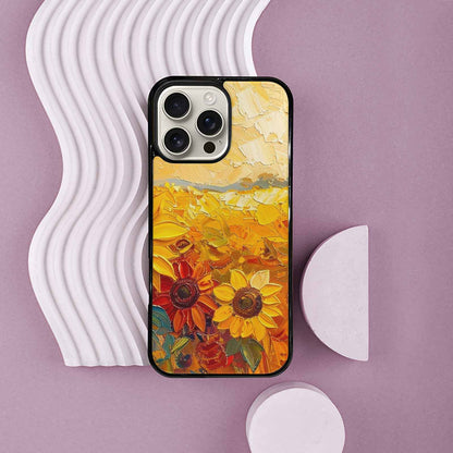 iPhone 16 Pro Max Case — Impressionist Sunflower Brushstroke Pattern Hundreds Of, Custom Designed Case Cover