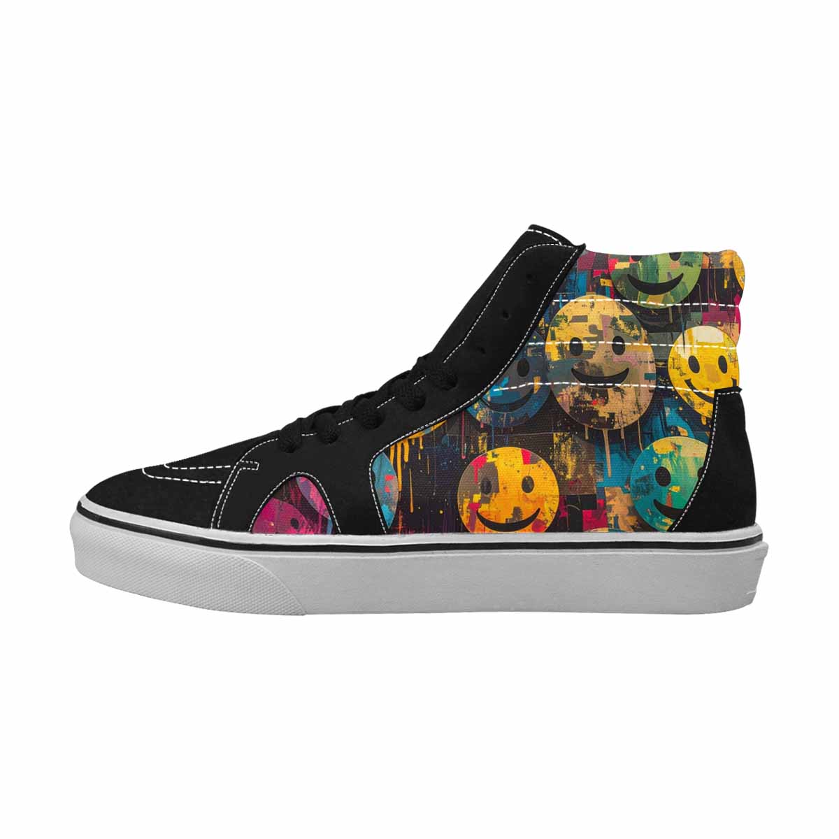 MEN'S Smiley Faces  Camo High Top Canvas Vibrant Chaos Sneakers