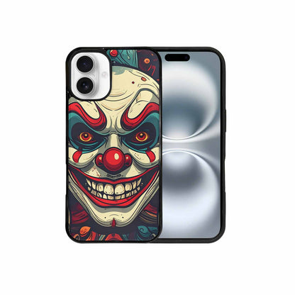iPhone 16 Plus Case — Evil Circus Heads Faces Overlapping Patterns, Unique Phone Case Design