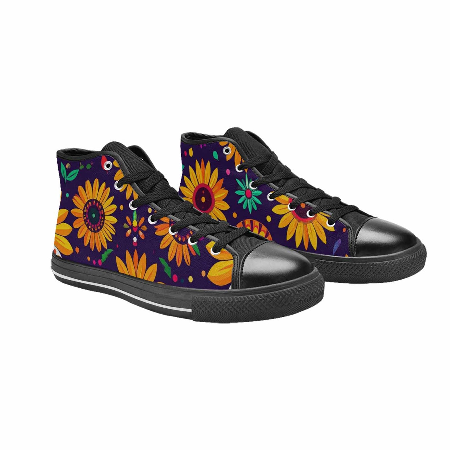 MEN'S Sunflowers And Skulls High Top Canvas Vivid Sneakers