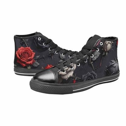 MEN'S Black Gothic Rose High Top Canvas Dark Academia Custom Sneakers