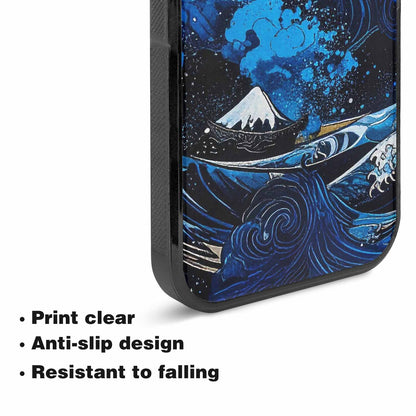 iPhone 15 Plus Case — Nautical Wave Black Blue Ink Wave, Custom Designed Case Cover
