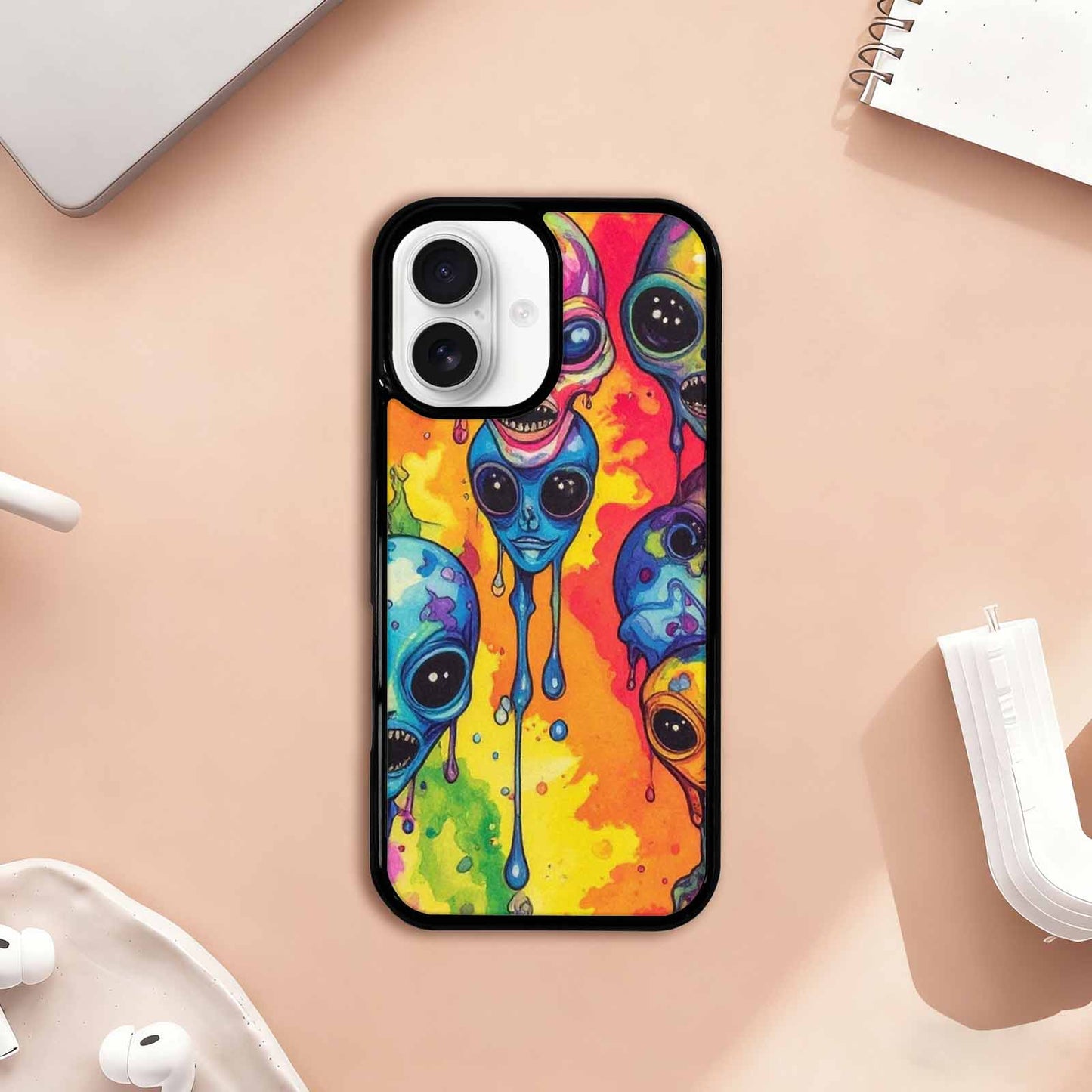 iPhone 17 Case — Melting Aliens Pattern Alien Scifi, Unique Phone Case Design
