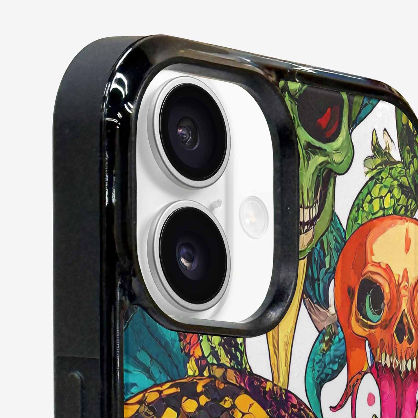 iPhone 16 Plus Case — Snake Print Skull, Custom Designed Case Cover