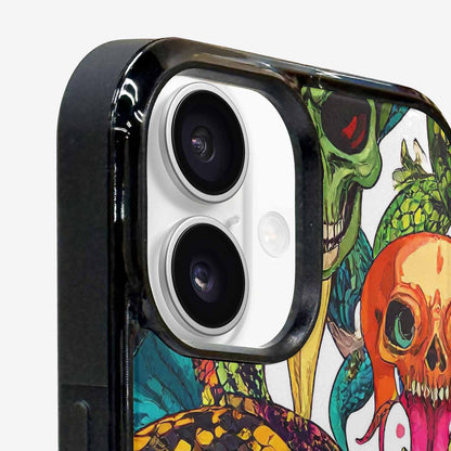 iPhone 16 Plus Case — Snake Print Skull, Custom Designed Case Cover