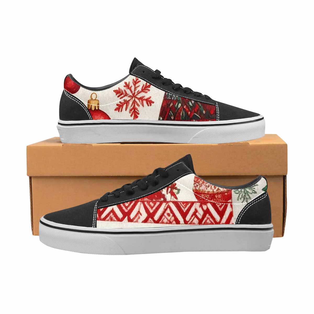 WOMEN'S Christmas Holly Snowflake Canvas Lace-Up Wallpaper Art Custom Shoes