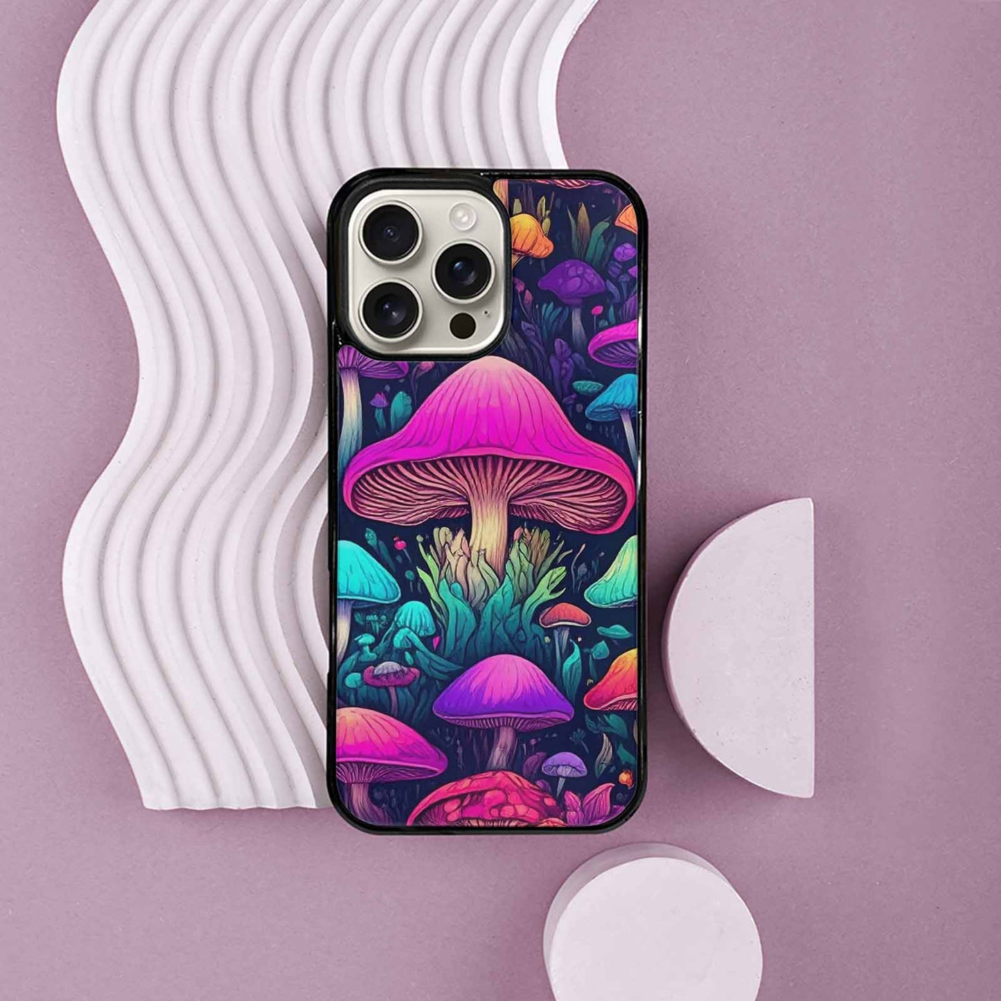 iPhone 16 Pro Max Case — Mushroom Psychedelic Art Seamless Pattern Vibrant, Custom Print Case Cover