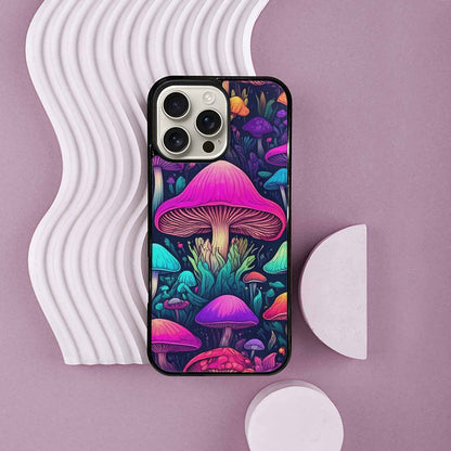iPhone 16 Pro Max Case — Mushroom Psychedelic Art Seamless Pattern Vibrant, Custom Print Case Cover
