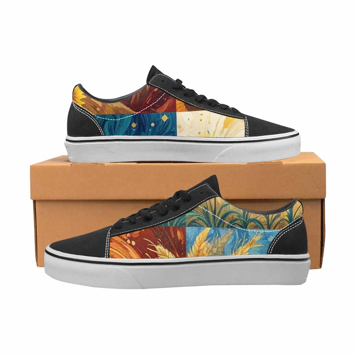 WOMEN'S Van Gogh-Style Swirl Canvas Lace-Up Vibrant Chaos Sneakers