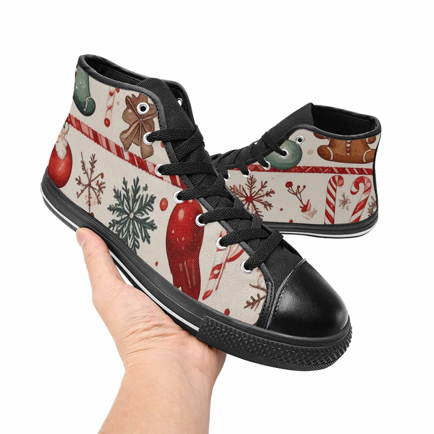 WOMEN'S Christmas Holly Snowflake High Top Canvas Wallpaper Art Custom Sneakers
