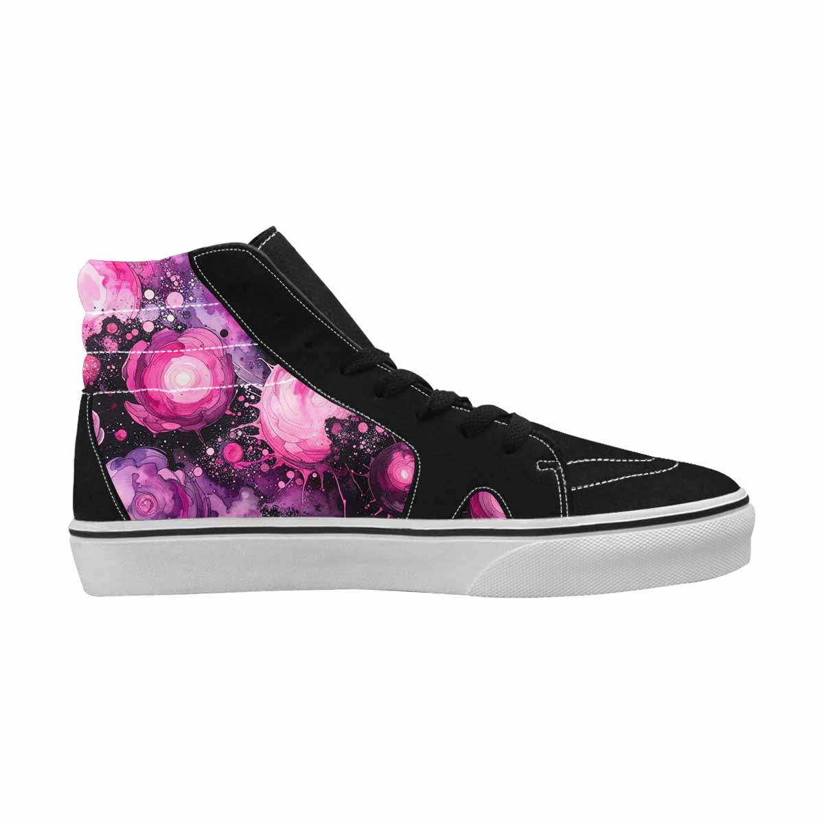 WOMEN'S Galaxy Art Black & Pink Ink High Top Canvas Original Design Aesthetic Shoes