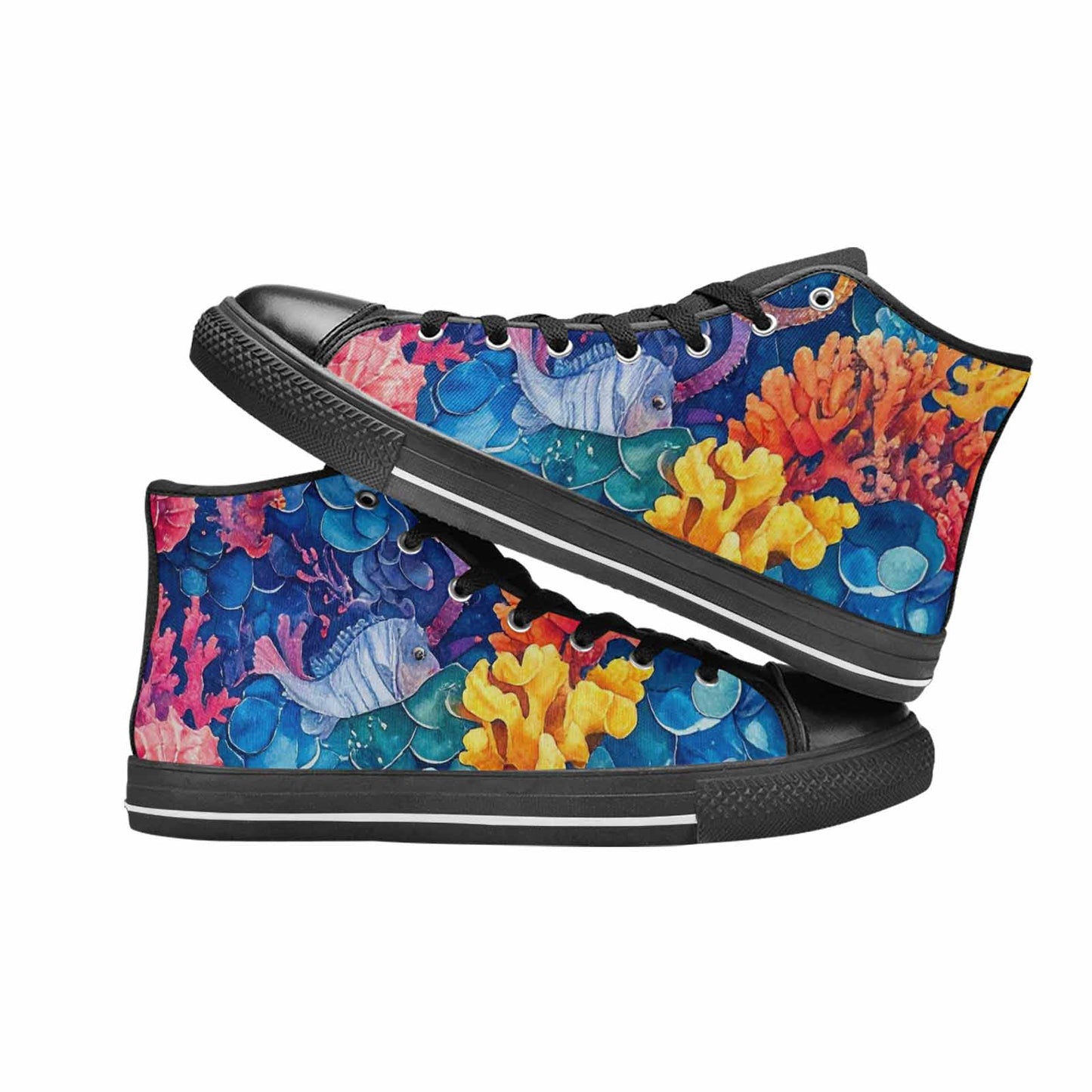 WOMEN'S Fish Scale Coral High Top Canvas Vibrant Chaos Custom Sneakers