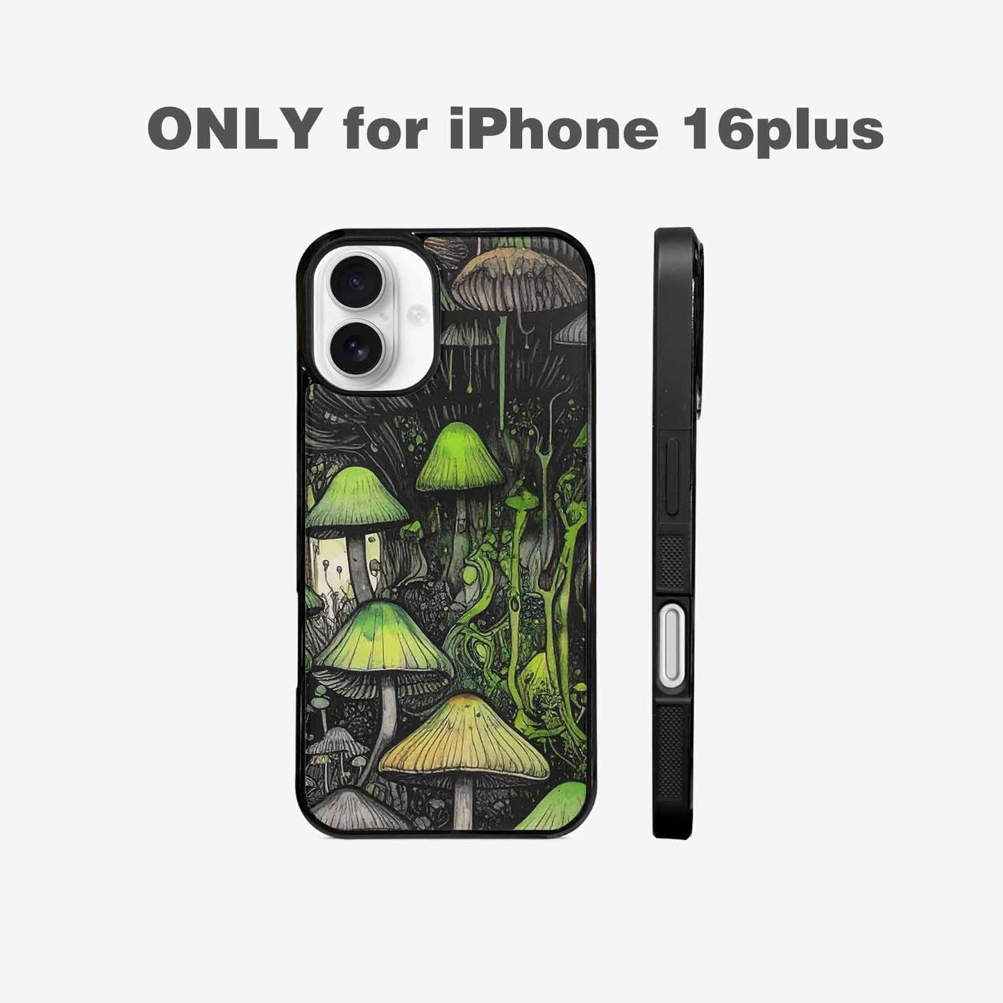 iPhone 16 Plus Case — Rainbow Drip Mushrooms Black Green Ink, Unique Phone Case Design