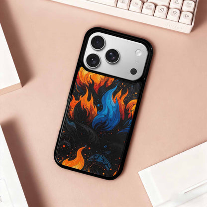 iPhone 17 Pro Case — Black Blue Ink Flame Burst Original, Customized Protective Case