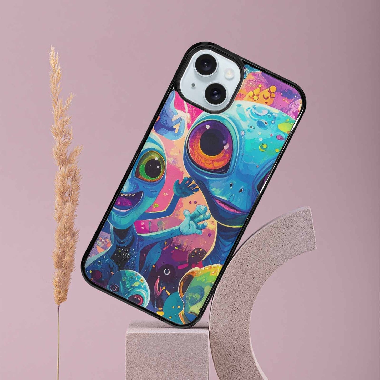 iPhone 15 Plus Case — Cartoon Alien Characters, Custom Print Case Cover