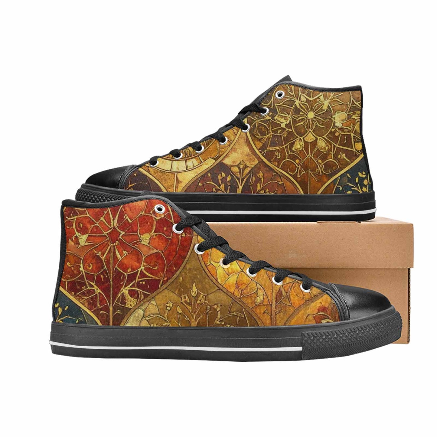 MEN'S Klimt-Style Gold Leaf High Top Canvas Neon Fantasy Custom Sneakers