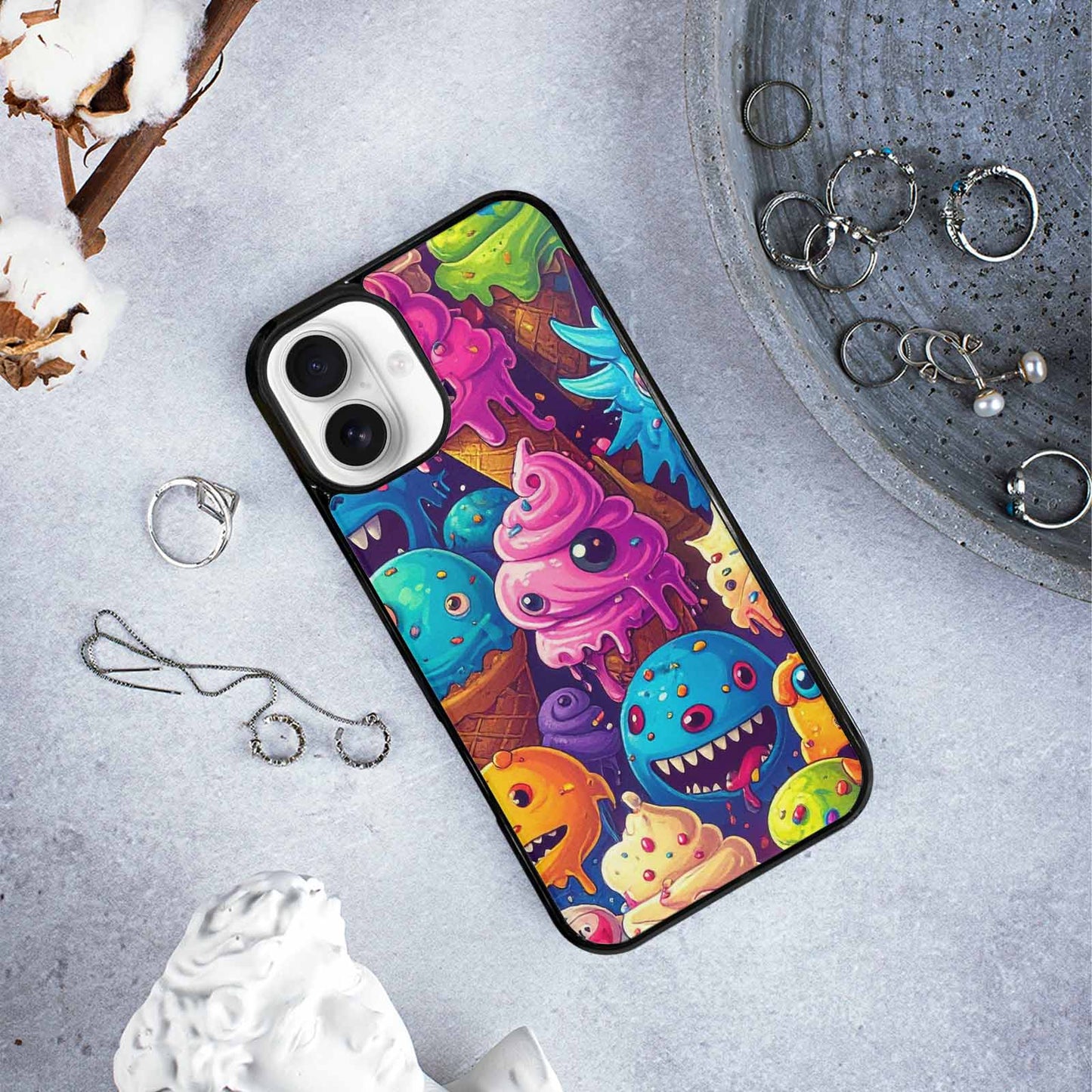 iPhone 16 Plus Case — Melting Ice Cream Monster Charac, Original Design Phone Case