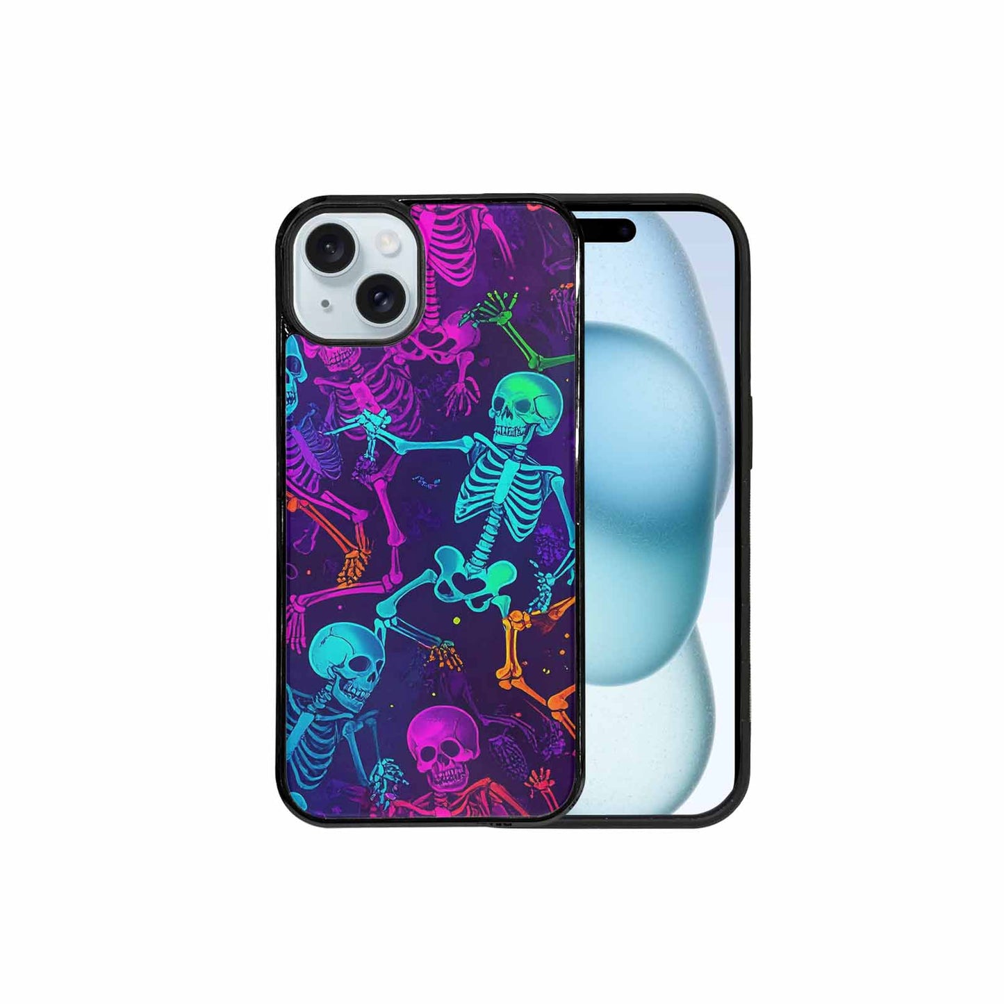 iPhone 15 Plus Case — Glowing Skeleton Pattern Hundreds Of Small, Custom Print Case Cover