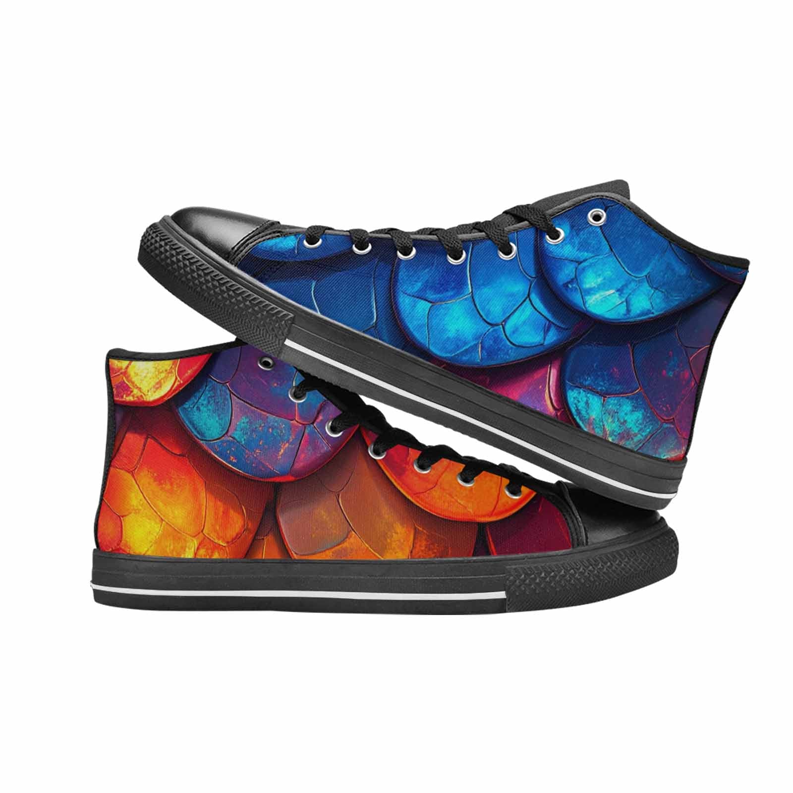 WOMEN'S Dark Snake Print High Top Canvas Neon Fantasy Custom Sneakers