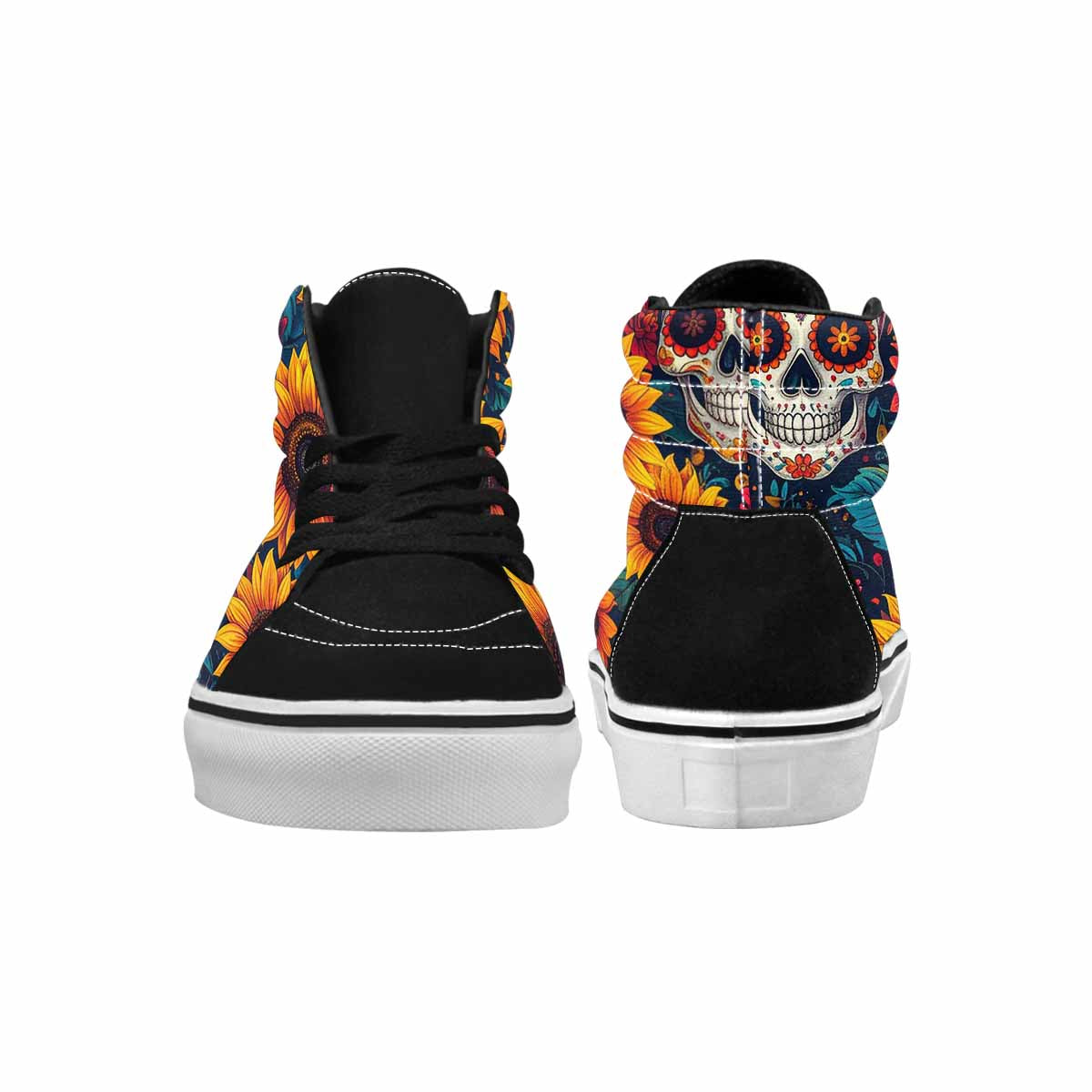 WOMEN'S Sunflower Skulls Print High Top Canvas Wallpaper Art Sneakers