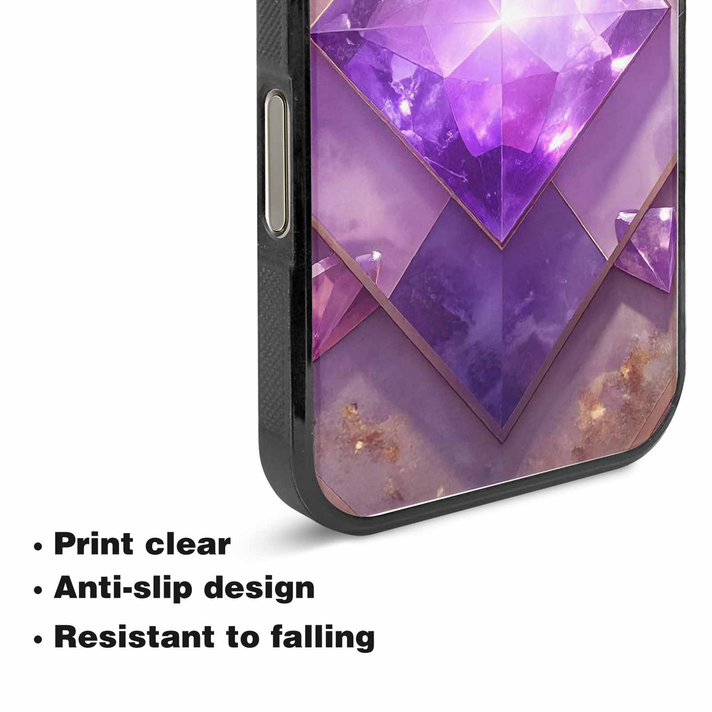 iPhone 15 Pro Max Case — Amethyst Crystal Art Pattern Personalized Phone, Custom Made Phone Cover