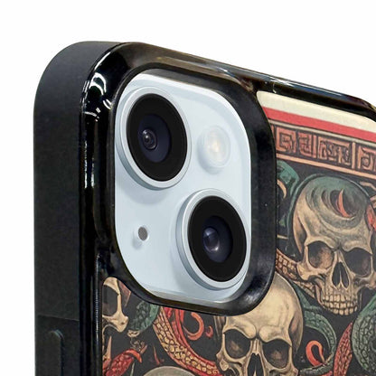 iPhone 15 Case — Traditional Tattoo Style Skulls Entwined With, Custom Art Phone Cover