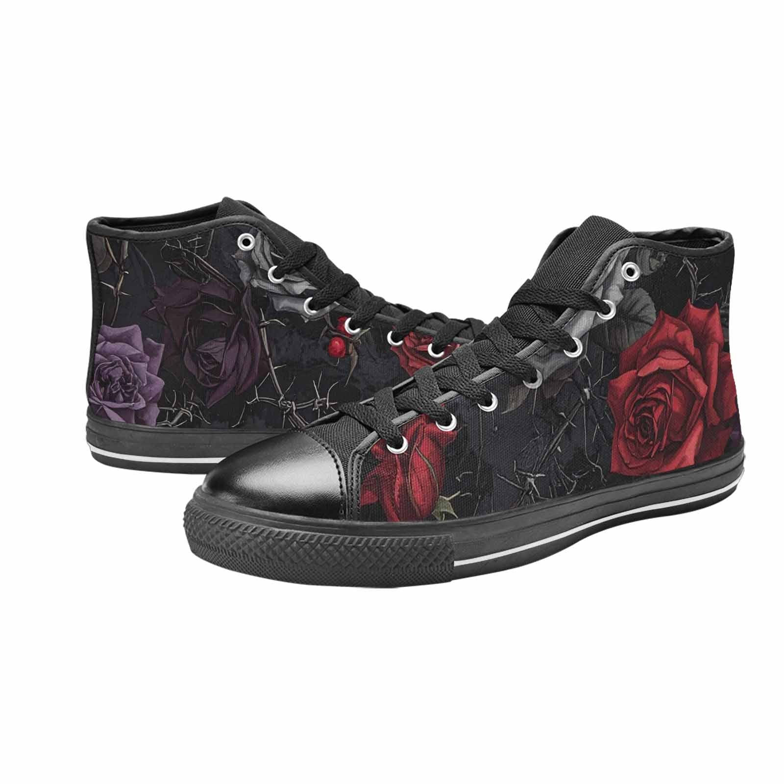 MEN'S Black Gothic Rose High Top Canvas Cottagecore Custom Shoes