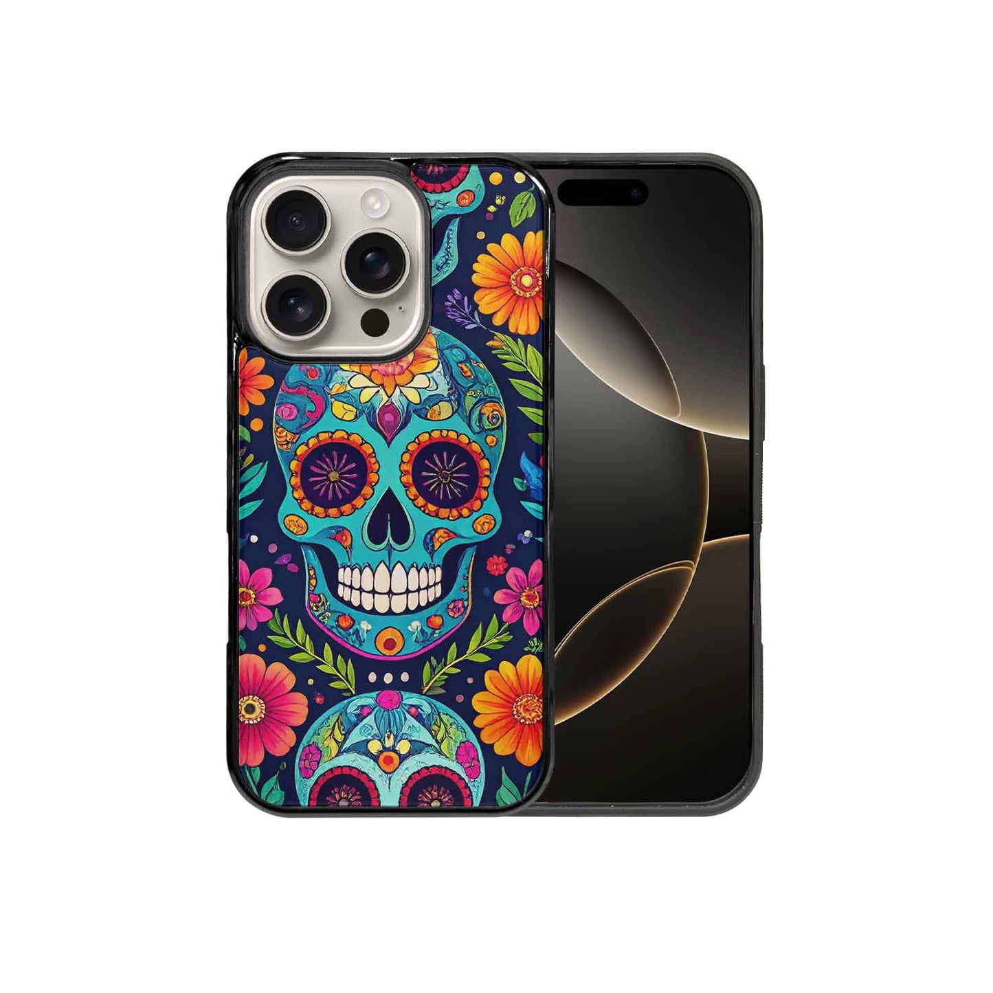 iPhone 16 Pro Case — Rainbow Sugar Skull Weave 3 Personalized, Customized Protective Case