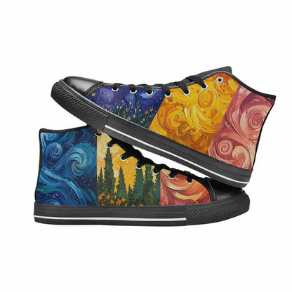 WOMEN'S Van Gogh-Style Swirl High Top Canvas Y2K Sneakers
