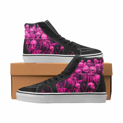 WOMEN'S Skulls Neon Pink Glow High Top Canvas Statement Wallpaper Art Custom Streetwear Shoes