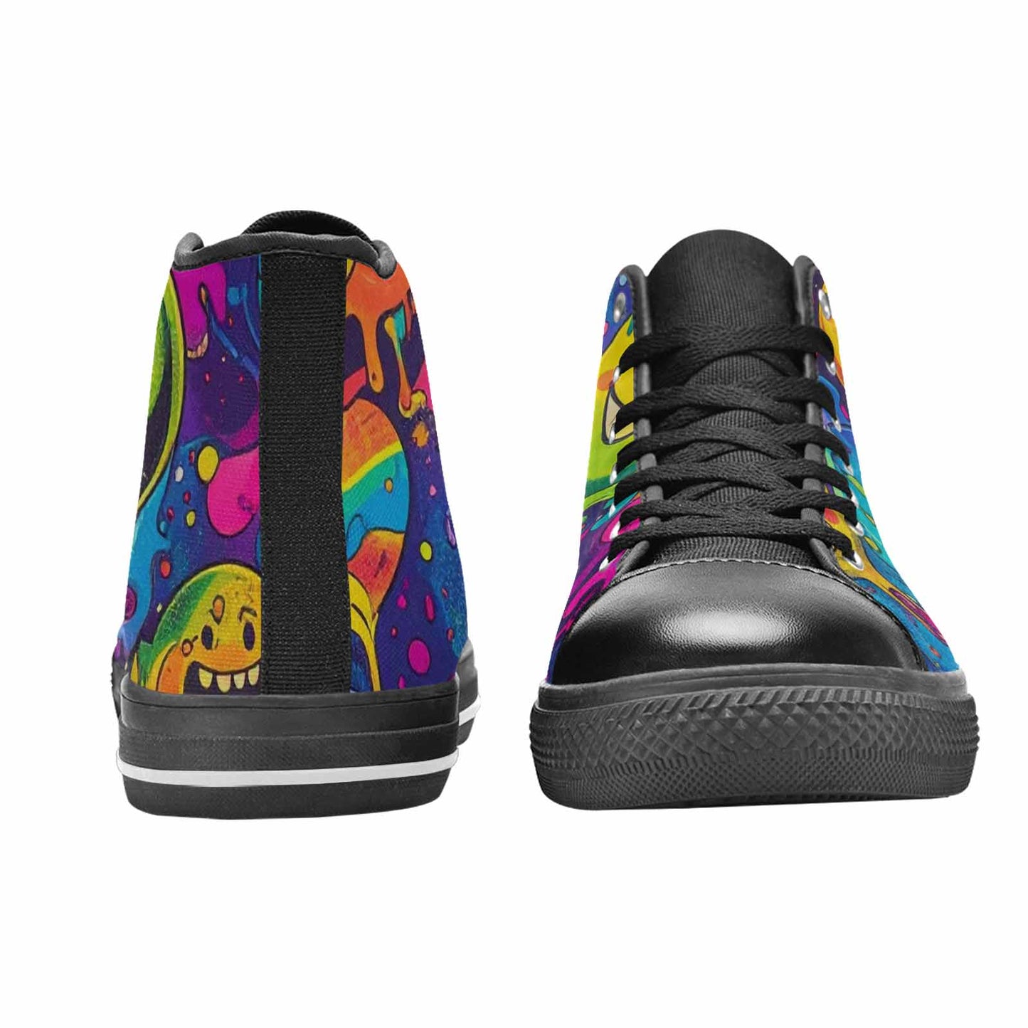 MEN'S Yellow Smiley Face High Top Canvas Grunge Custom Shoes