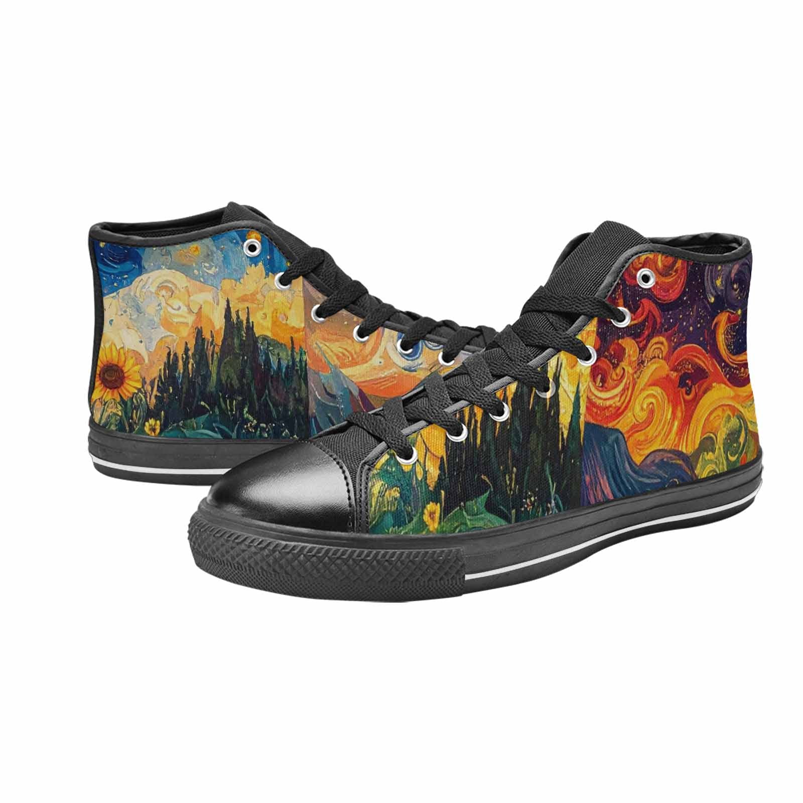 WOMEN'S Van Gogh-Style Swirl High Top Canvas Neon Fantasy Sneakers