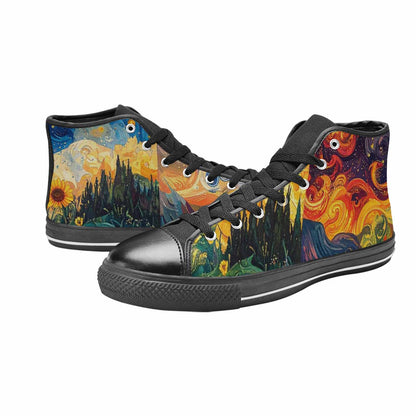 WOMEN'S Van Gogh-Style Swirl High Top Canvas Neon Fantasy Sneakers