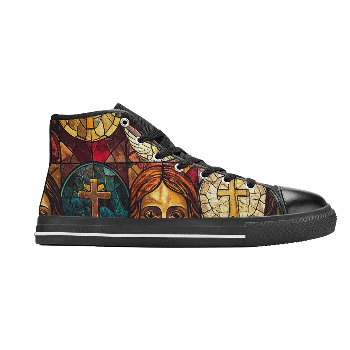 MEN'S Jesus Face Small High Top Canvas Vibrant Chaos Custom Sneakers