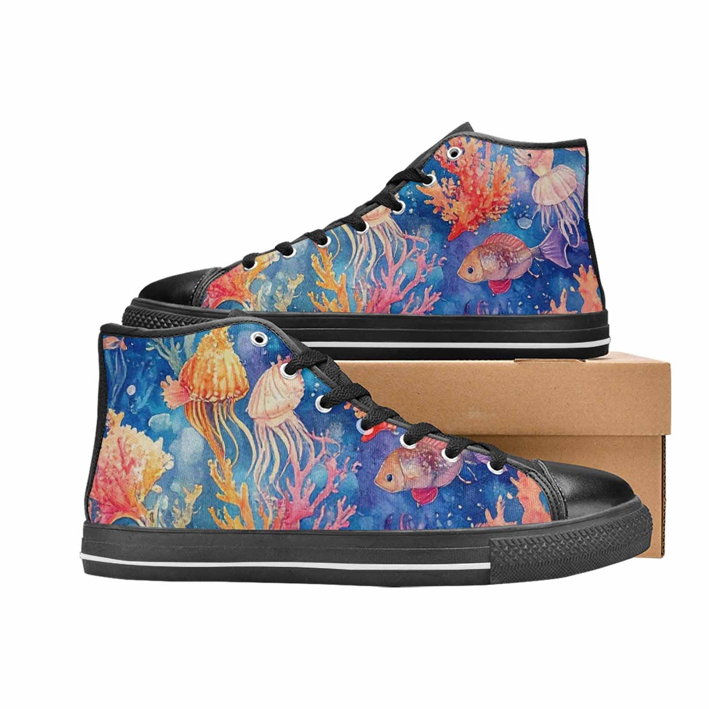 WOMEN'S Fish Scale Coral High Top Canvas Vivid Custom Shoes
