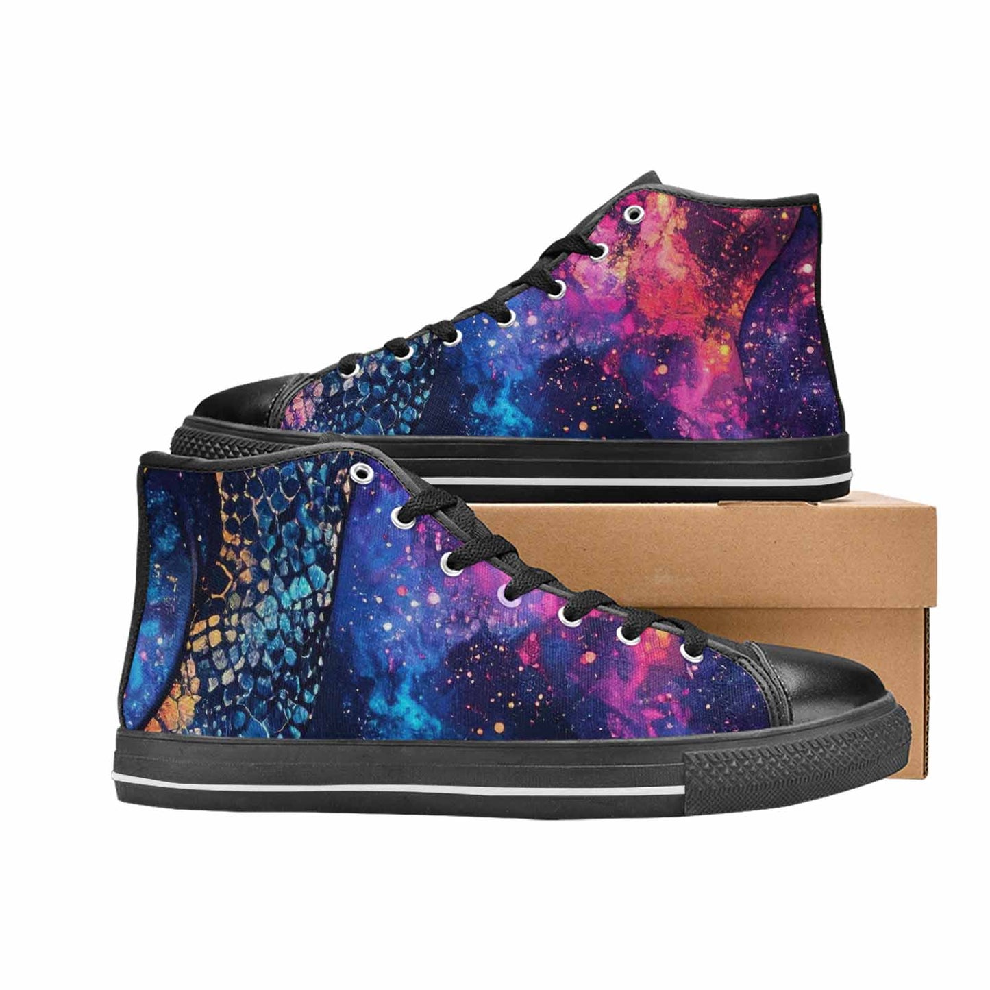 MEN'S Galaxy Snake Print High Top Canvas Vibrant Chaos Shoes