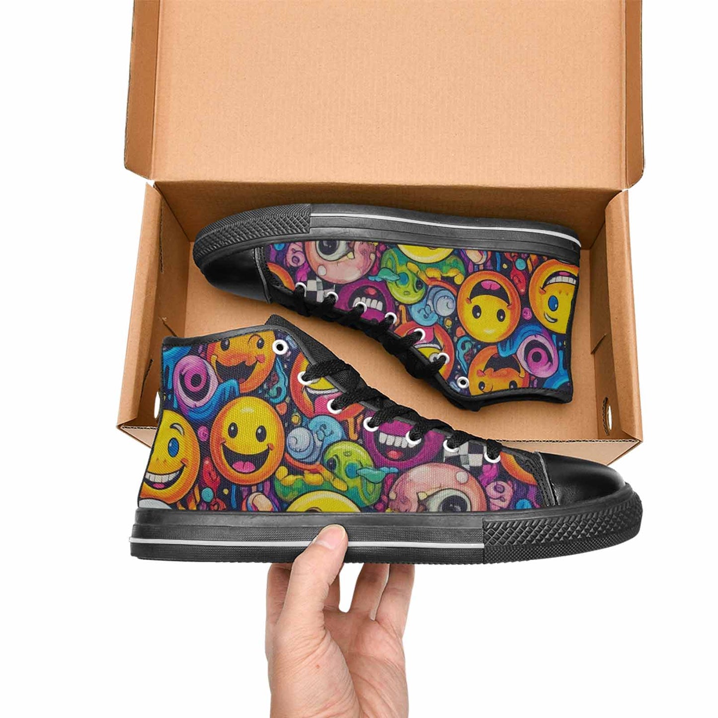 MEN'S Yellow Smiley Face High Top Canvas Neon Fantasy Sneakers