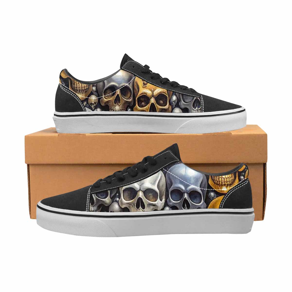 WOMEN'S Skulls - Metallic-Chrome- Canvas Lace-Up Surreal Shoes