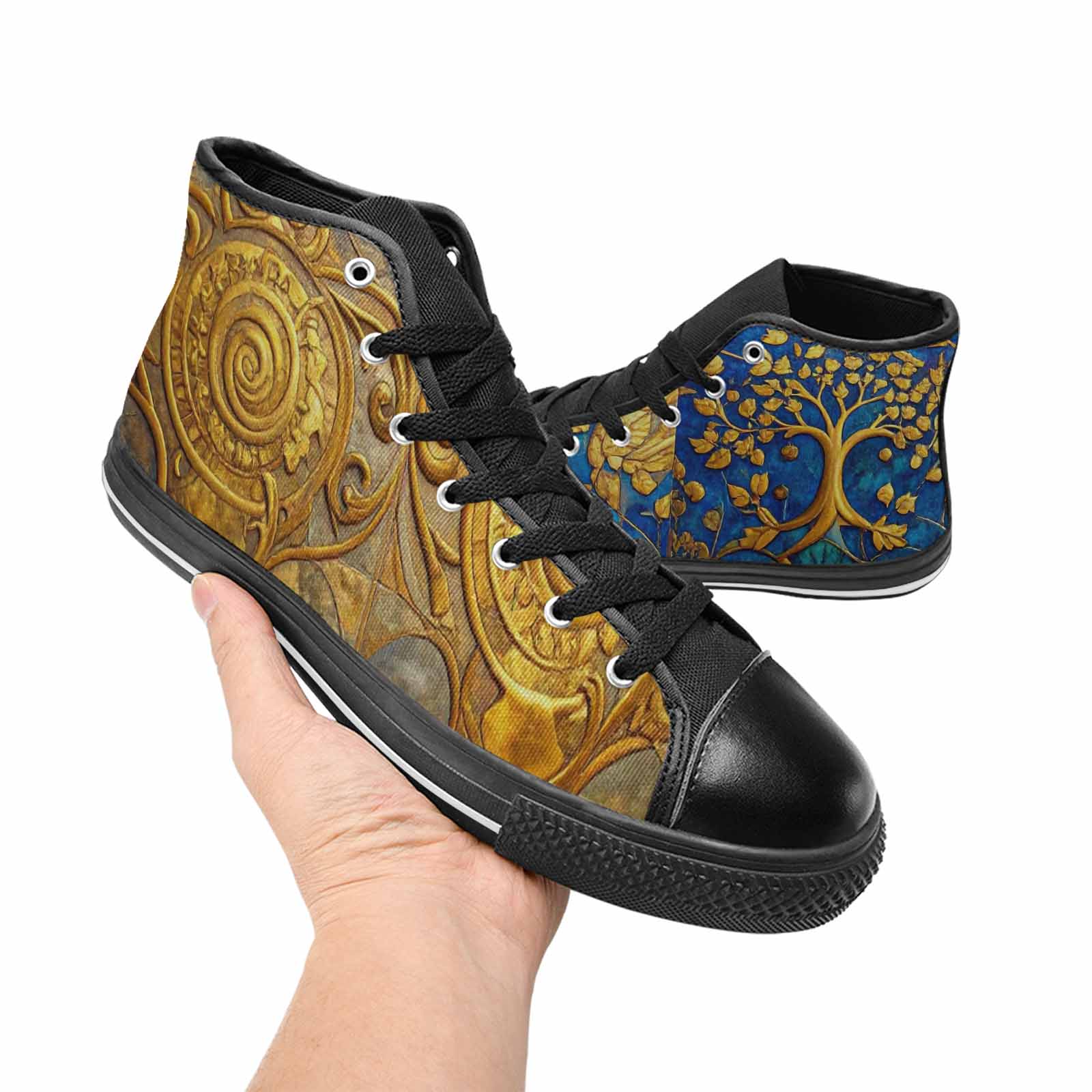 WOMEN'S Klimt-Style Gold Leaf High Top Canvas Cottagecore Sneakers
