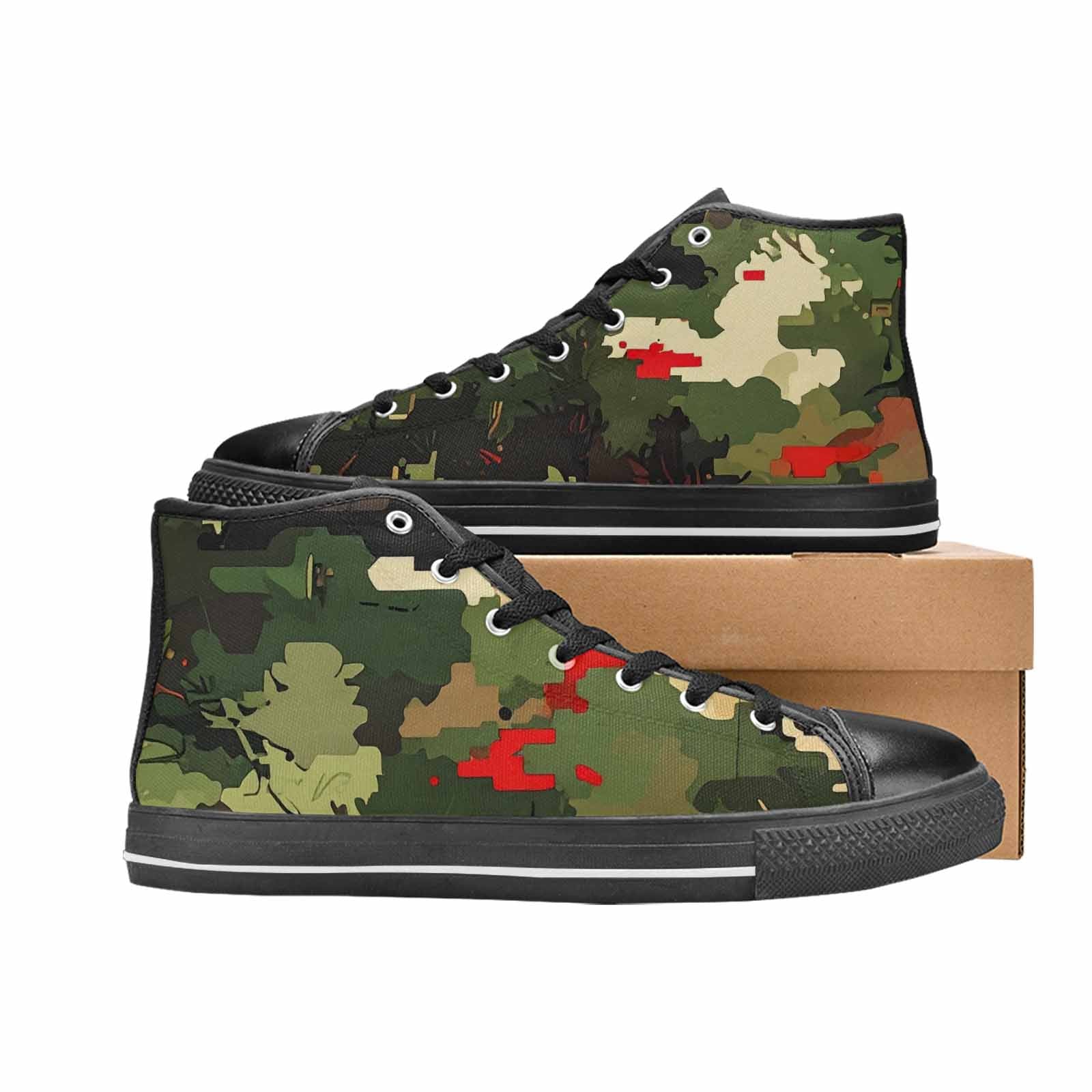 MEN'S Military Camouflage Blotch High Top Canvas Wallpaper Art Shoes