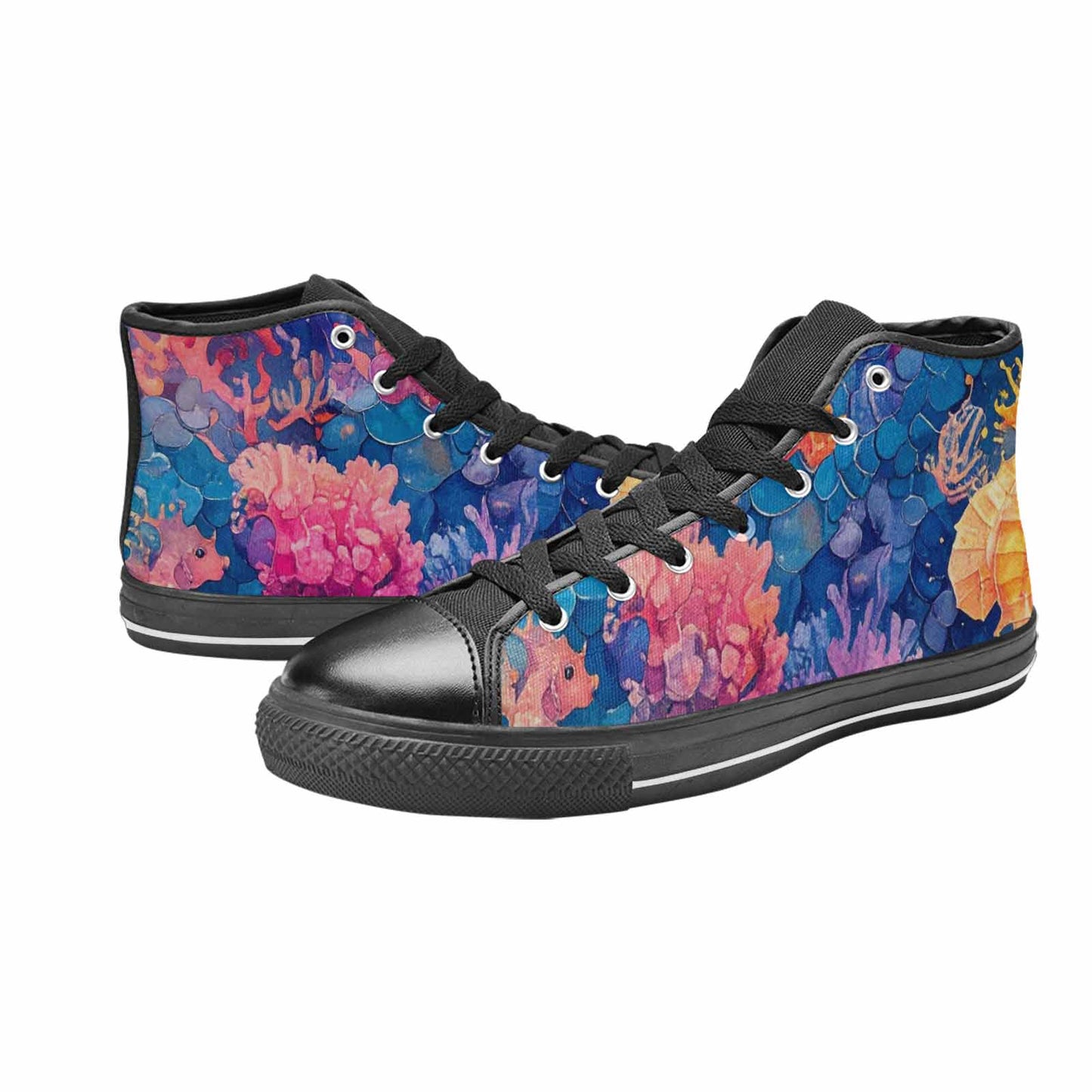 MEN'S Fish Scale Coral High Top Canvas Cottagecore Sneakers