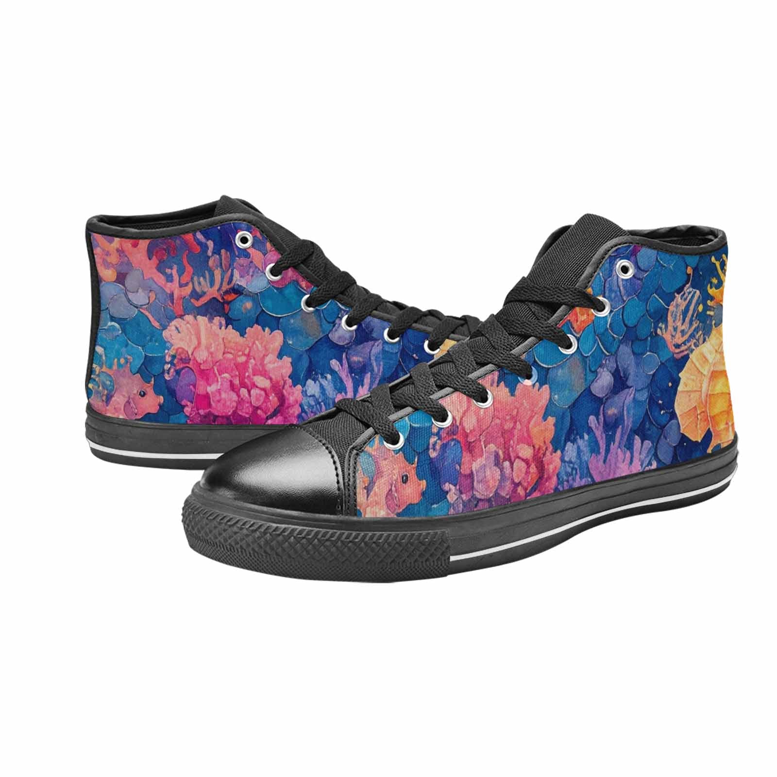 MEN'S Fish Scale Coral High Top Canvas Cottagecore Sneakers