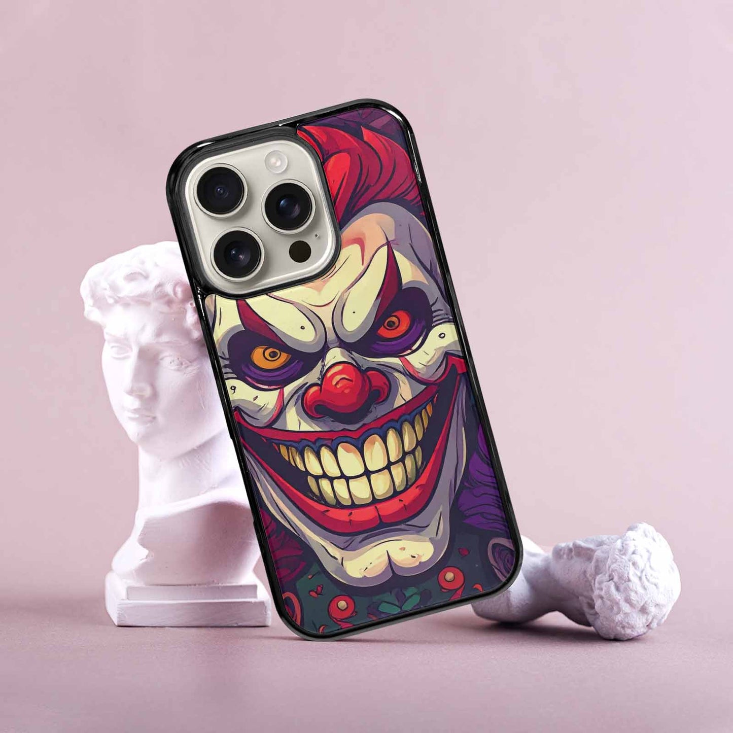 iPhone 16 Pro Case — Evil Circus Heads Faces Overlapping Patterns, Custom Phone Case