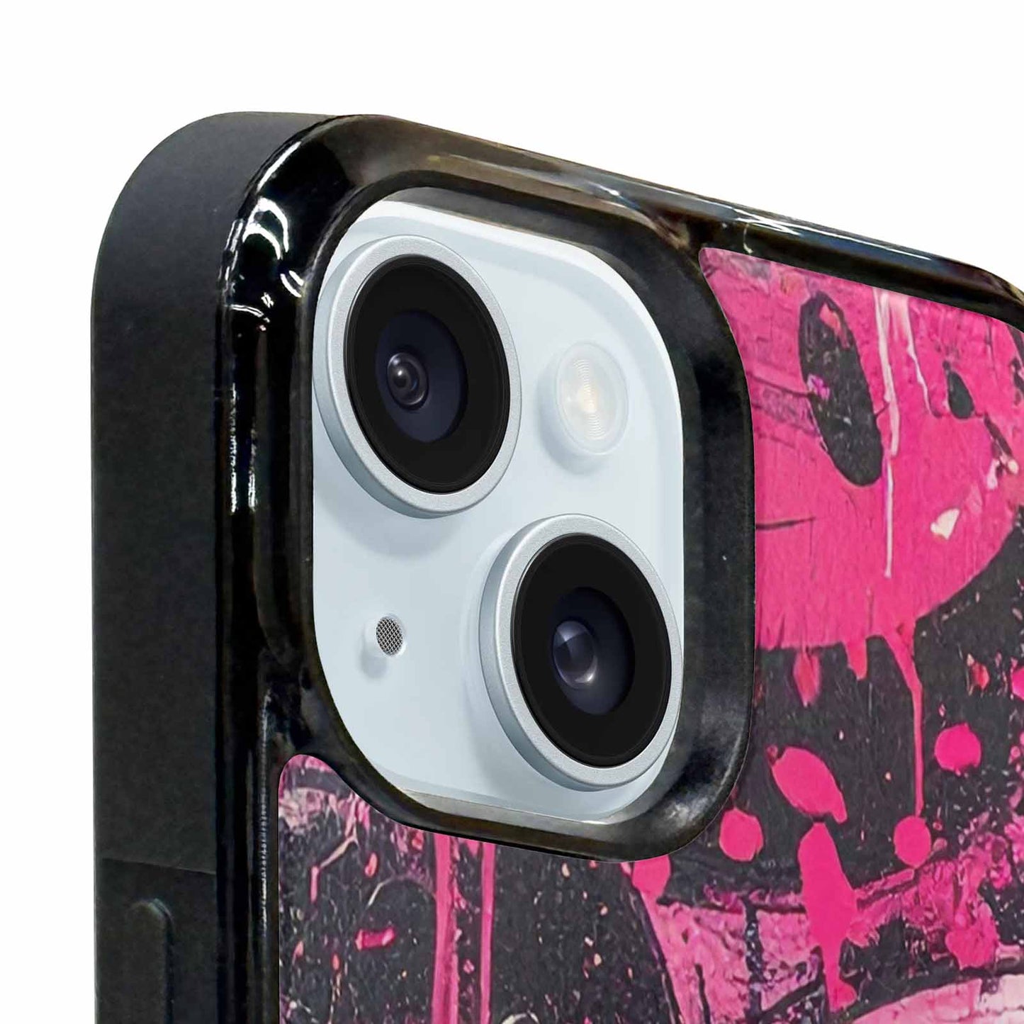iPhone 15 Plus Case — Melting Moon Smiley Black Pink Ink, Custom Print Case Cover