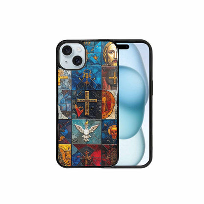 iPhone 15 Plus Case — Jesus Face Small Cross And Faith, Personalized Phone Case
