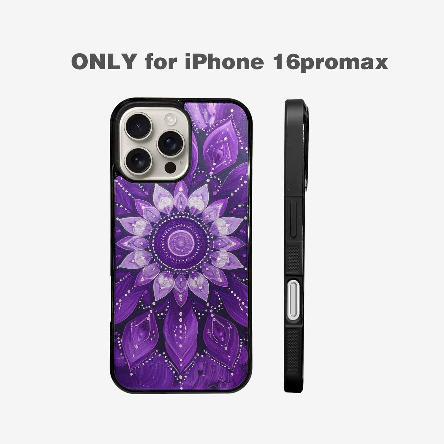 iPhone 16 Pro Max Case — Purple Mandala Bohemian Print Edge To, Original Design Phone Case