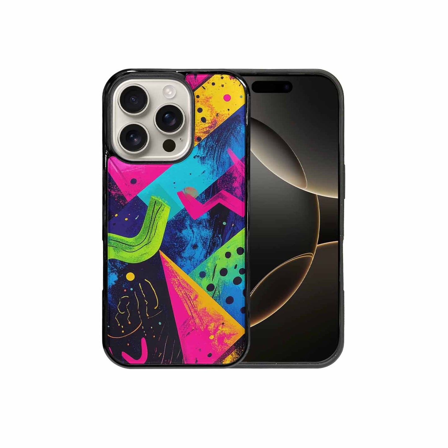 iPhone 16 Pro Case — Memphis Squiggles Triangles Dots Personalized Phone, Unique Phone Case Design